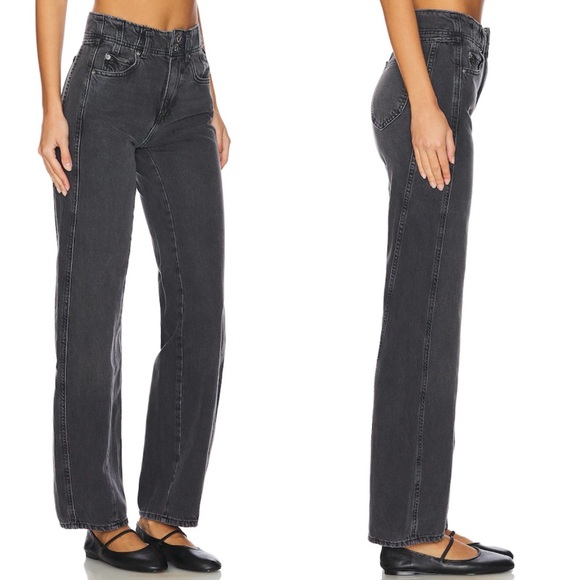 We the free Aster Straight Leg Jeans Barrel Leg in Asteroid Washed Black Size 30 - Picture 2 of 16